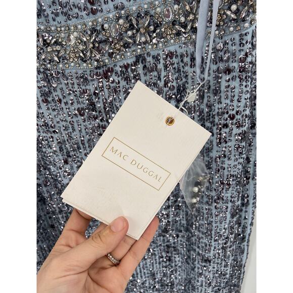 Mac Duggal 10839 Slate Blue Bead & Sequin Sleeveless Column Formal Gown 16 NWT - Picture 7 of 10